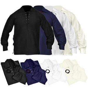 Lace up Cotton Shirt With Long Loose Sleeves Breathable Medium Size Men Shirt